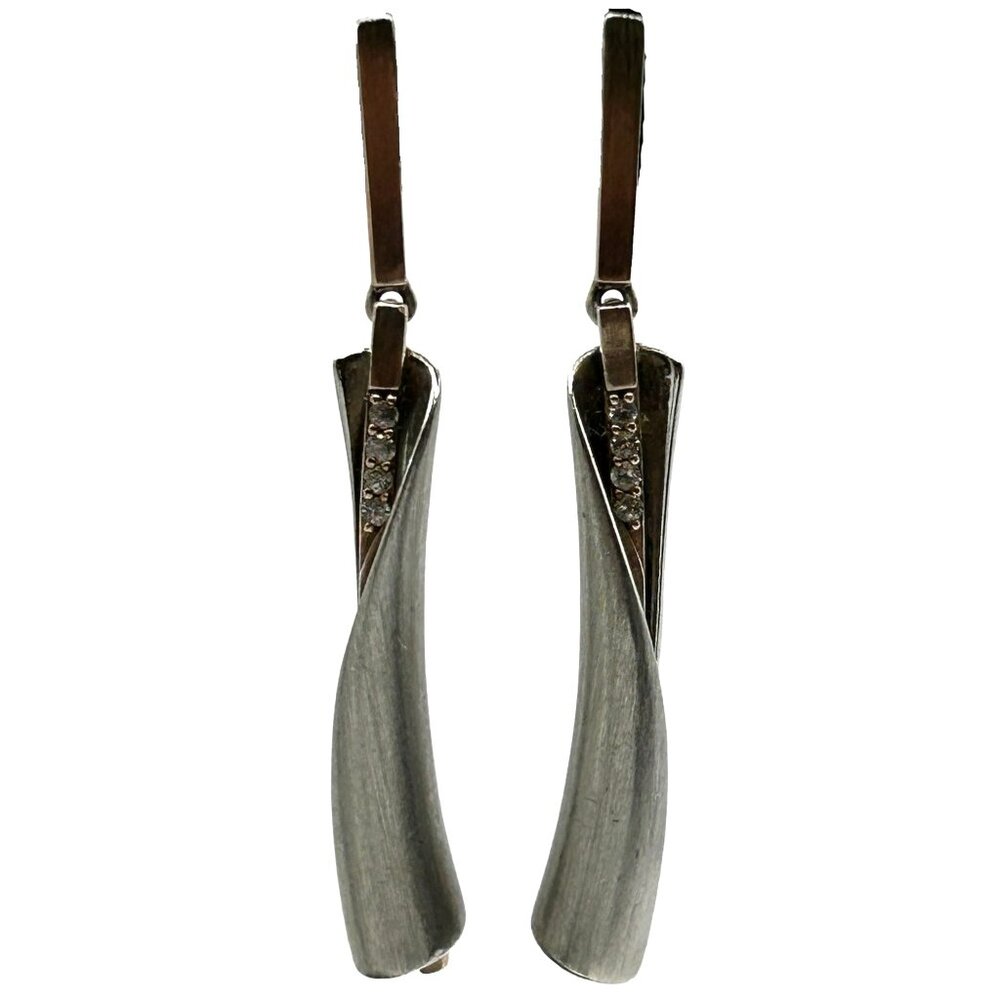 Breuning Designer 925 Sterling Silver & White Sapphire Dangle Earrings